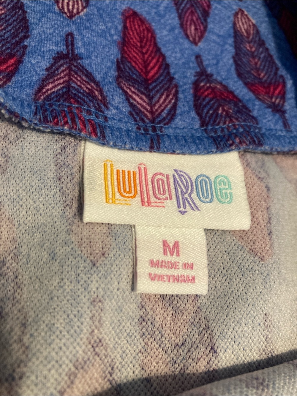 LuLaRoe Blue with Magenta Feather-Print Cassie Pencil Skirt - Picture 3 of 6